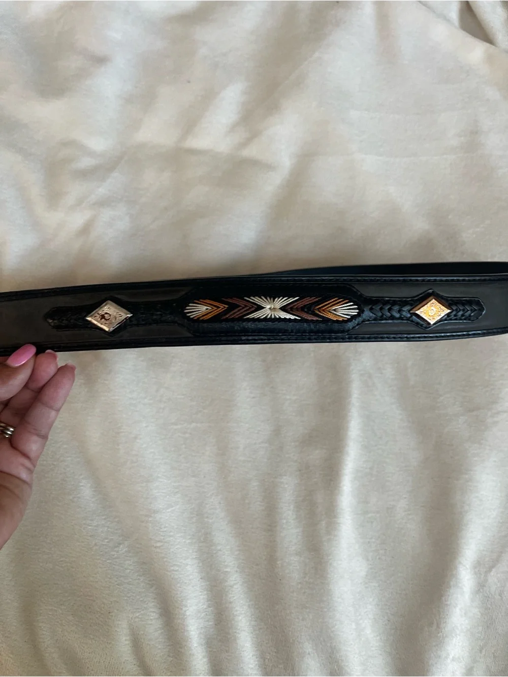 Western Concho Diamond Leather Belt Size 42 Brown n Black Removable Buckle